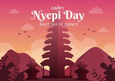 Mutlu Nyepi Günleri ya da Bali 'nin Tapınağın Arkaplanındaki Hindu Sessizliğine Sessizliği ya da Poster İçin Pura Resimleri