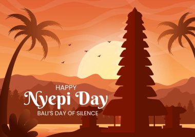 Mutlu Nyepi Günleri ya da Bali 'nin Tapınağın Arkaplanındaki Hindu Sessizliğine Sessizliği ya da Poster İçin Pura Resimleri