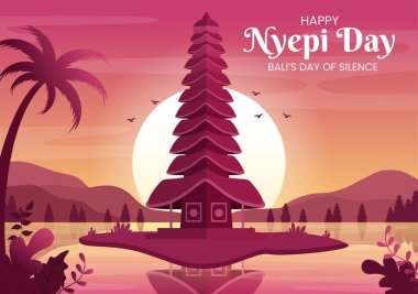 Mutlu Nyepi Günleri ya da Bali 'nin Tapınağın Arkaplanındaki Hindu Sessizliğine Sessizliği ya da Poster İçin Pura Resimleri