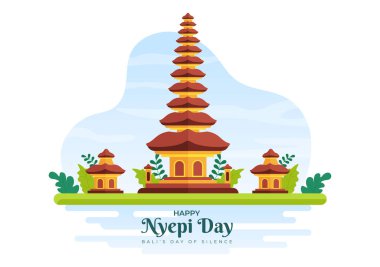 Mutlu Nyepi Günleri ya da Bali 'nin Tapınağın Arkaplanındaki Hindu Sessizliğine Sessizliği ya da Poster İçin Pura Resimleri