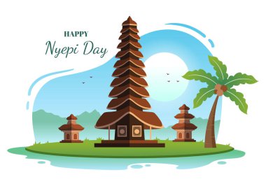 Mutlu Nyepi Günleri ya da Bali 'nin Tapınağın Arkaplanındaki Hindu Sessizliğine Sessizliği ya da Poster İçin Pura Resimleri