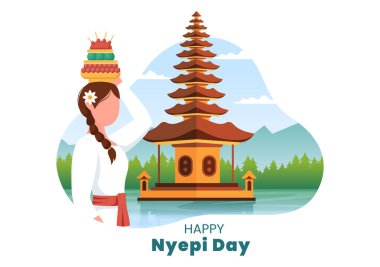 Bali 'deki Hindu Sessizliği Günü' nüz kutlu olsun. Galungan, Kuningan ve Ngembak Geni ile Tapınak Resimlerinin Arkasında.