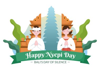 Bali 'deki Hindu Sessizliği Günü' nüz kutlu olsun. Galungan, Kuningan ve Ngembak Geni ile Tapınak Resimlerinin Arkasında.