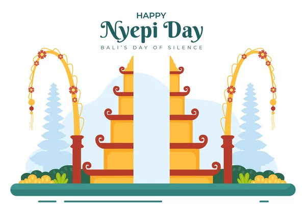 Feliz Día Nyepi Silencio Bali Las Ceremonias Hindúes Fondo Del — Vector de stock