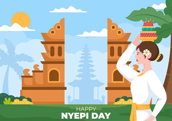Glad Nyepi Day Eller Bali Silence Hindu Ceremonies Bali Med — Stock vektor