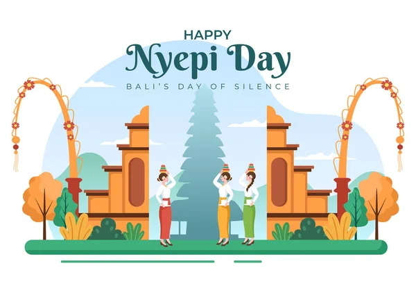 Glad Nyepi Day Eller Bali Silence Hindu Ceremonies Bali Med — Stock vektor