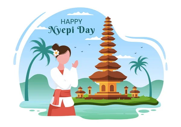 Happy Nyepi Day Bali Silence Hindu Ceremonies Bali Galungan Kuningan — Stock Vector