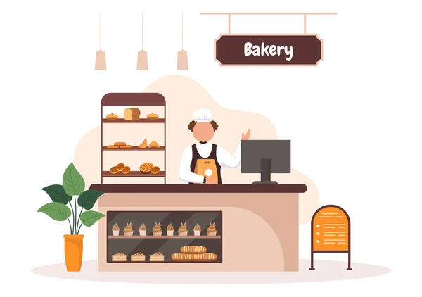 Budynek Piekarni Który Sprzedaje Różne Rodzaje Chleba Takie Jak Biały — Wektor stockowy