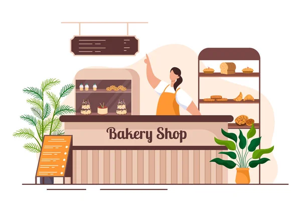 Budynek Piekarni Który Sprzedaje Różne Rodzaje Chleba Takie Jak Biały — Wektor stockowy