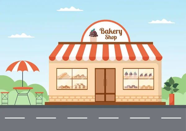 Bakery Shop Building Que Vende Vários Tipos Pão Como Pão —  Vetores de Stock