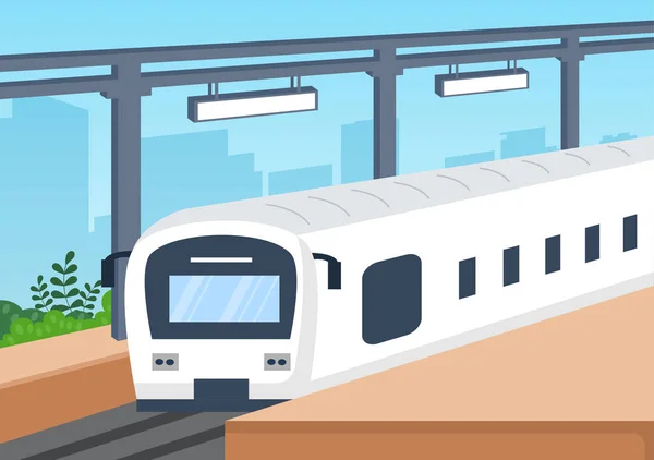 Tren Taşımacılık Sahnesi Ayrılış Yeraltı Metro Platformu Arkaplan Resimlerinde Düz — Stok Vektör