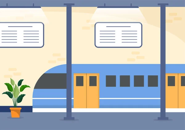 Järnvägsstation Med Tåg Transport Scenery Plattform För Avgång Och Underground — Stock vektor