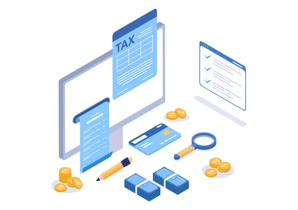 Belastingvorm Overheidsbelasting Met Formulieren Kalender Audit Calculator Analyse Van Boekhouding — Stockvector