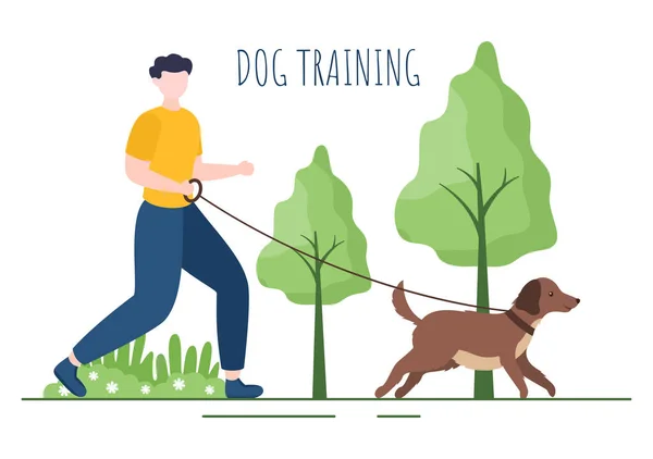 Eğitmen Hayvanlara Öğretmenlik Yapan Köpek Eğitim Merkezi Düz Çizgi Çizgi — Stok Vektör