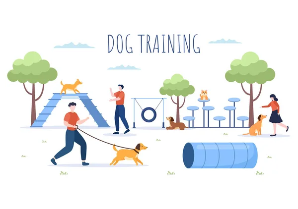 Centro Treinamento Cães Parque Infantil Com Instrutor Ensino Animais Estimação — Vetor de Stock