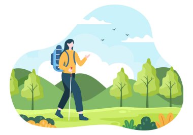 Düz Doğa Arkaplan Resimlerinde Tırmanma, Trek, Yürüyüş, Yürüyüş veya Orman ve Dağ Görünümleriyle Tatil Konulu Macera Turu