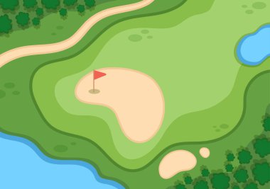 Flags, Sand Ground, Kum Sığınağı ve Düz Çizgi Film Arkaplan Resimlerinde Açık Alan Yeşil Santralleri Ekipmanı ile Golf Sporu