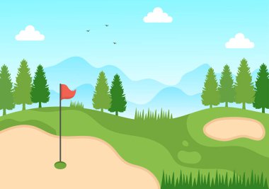 Flags, Sand Ground, Kum Sığınağı ve Düz Çizgi Film Arkaplan Resimlerinde Açık Alan Yeşil Santralleri Ekipmanı ile Golf Sporu