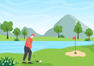 Flags, Sand Ground, Kum Sığınağı ve Düz Çizgi Film Arkaplan Resimlerinde Açık Alan Yeşil Santralleri Ekipmanı ile Golf Sporu