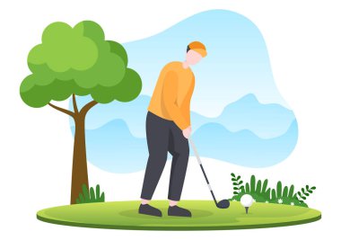 Flags, Sand Ground, Kum Sığınağı ve Düz Çizgi Film Arkaplan Resimlerinde Açık Alan Yeşil Santralleri Ekipmanı ile Golf Sporu