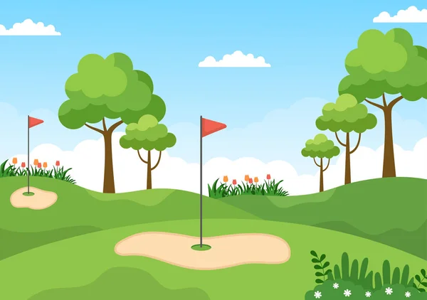 Grając Golfa Sport Flagami Piaszczysta Ziemia Piaszczysty Bunkier Sprzęt Zewnątrz — Wektor stockowy