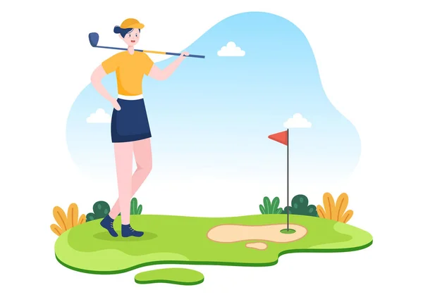 Giocare Golf Sport Con Bandiere Sabbia Terra Sabbia Bunker Attrezzature — Vettoriale Stock