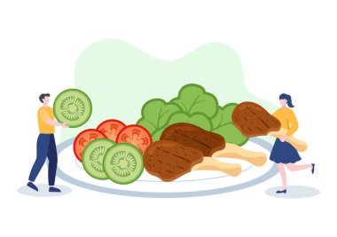 Her Yemek Fonu 'nda Sağlıklı Beslenme, Dengeli Beslenme, Vegan, Besleyici ve Yemekler Her Gün Düz Arkaplanda Yemeli