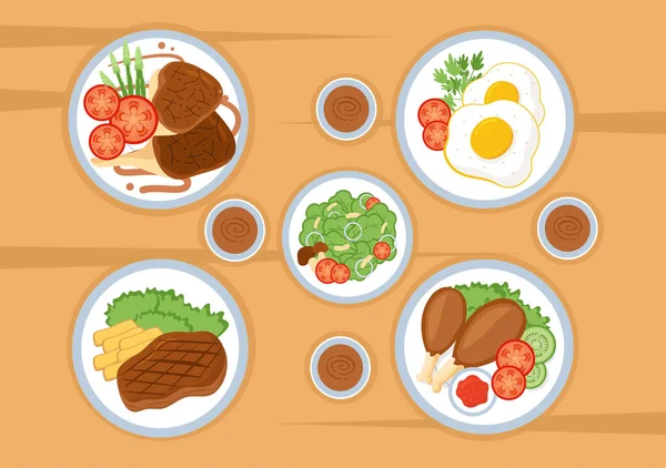 Essen Jeder Mahlzeit Mit Gesundheitlichen Vorteilen Ausgewogene Ernährung Vegane Ernährung — Stockvektor