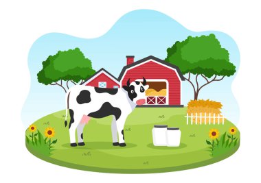 Mandıra İnekleri Resimleri Bir Çayır Manzaralı ya da Kırsal Bir Çizim Düz Tarlasında Çimen Yeme Çiftliği