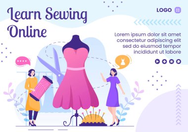 Dikiş ya da Terzi Sınıfları Broşür Düz Çizim Şablonu Sosyal medya, Tebrik Kartı ve İnternet İçin Uygun Kare Arkaplan Düzenleme