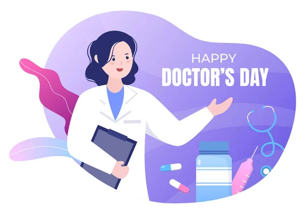 World Doctors Day Vector Illustration Greeting Card Poster Background Doctor — 스톡 벡터