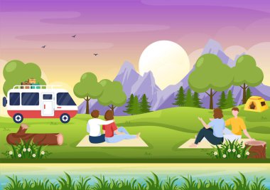 Kamp Arkaplanı Resimleri: Çadır, Kamp Arabası ve Macera Turları ya da Orman ya da Dağlarda Tatil Yapanlar İçin Ekipman