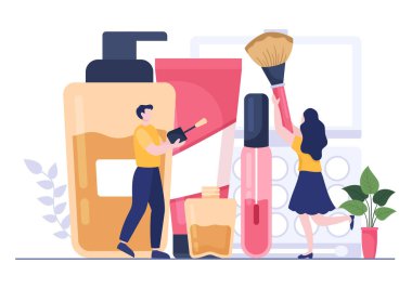 Cazibeli Kız Makyaj Koleksiyonu Tırnak cilası, Maskara, Ruj, Gözkapakları, Fırça veya Düz Çizgi Roman Vektör Resimlerinde Toz