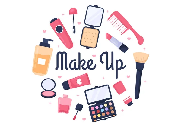 Макияж Glamour Girl Nail Mascara Lipstick Eyeshadows Brush Powder Flat — стоковый вектор
