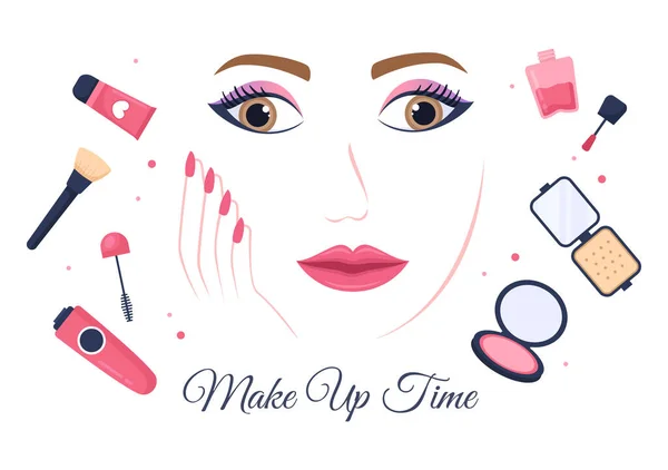 Make Cosmetics Collection Glamour Girl Nail Polish Mascara Lipstick Eyeshadows — Stock vektor