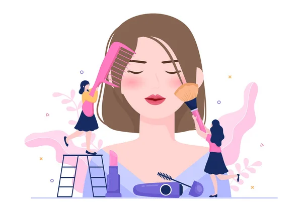 Make Cosmetics Collection Glamour Girl Nail Polish Mascara Lipstick Eyeshadows — Διανυσματικό Αρχείο
