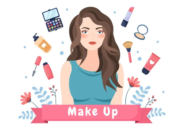 Make Cosmetics Gyűjteménye Glamour Lány Mint Körömlakk Szempillaspirál Rúzs Szemhéjpúder — Stock Vector