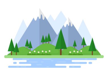 Doğanın ve manzaranın Eşsiz Ağaçlar, Ormanlar, Dağlar, Çiçekler veya İlkbahar ve Yaz Arkaplanı Soyut Şekiller Farklı Düz Resim Tarzı