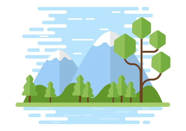 Naturaleza Paisaje Único Árboles Bosques Montañas Flores Plantas Primavera Verano — Vector de stock