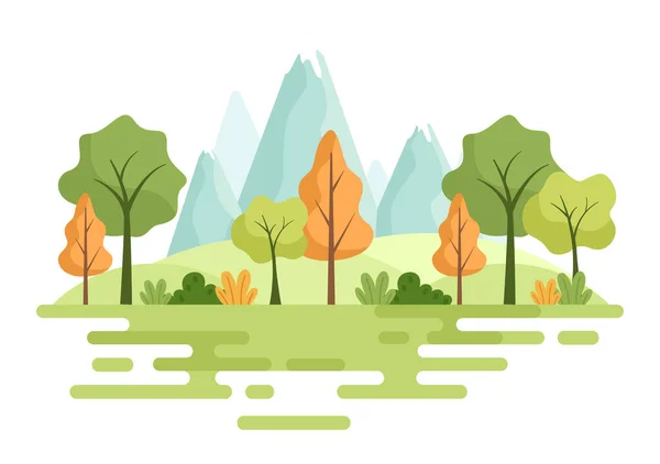 Naturaleza Paisaje Único Árboles Bosques Montañas Flores Plantas Primavera Verano — Vector de stock