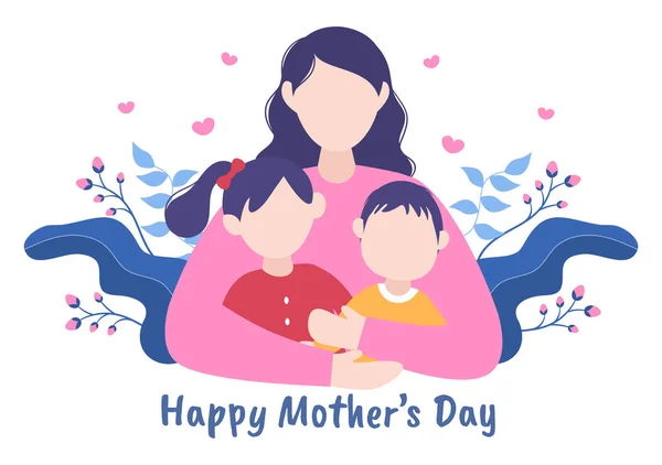 Happy Mother Day Flat Design Illustration Mother Holding Baby Children — Stock Vector