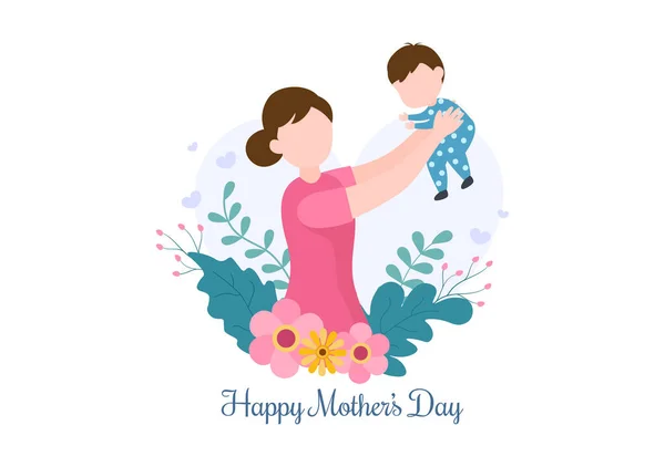 Feliz Dia Das Mães Ilustração Design Plano Mãe Segurando Bebê —  Vetores de Stock