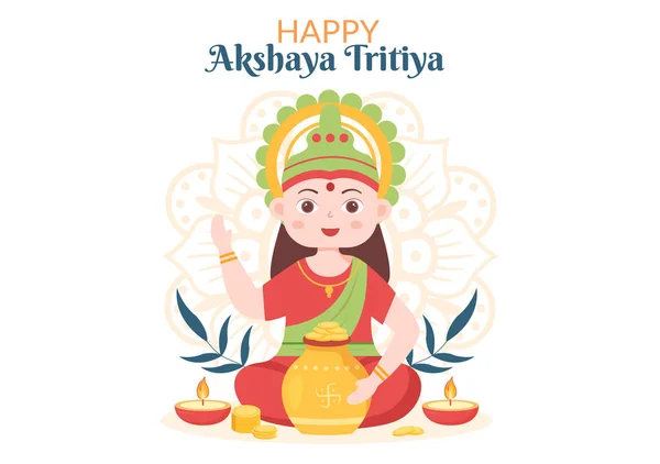 Festiwal Akshaya Tritiya Złotymi Monetami Kalash Pot Gold Dla Uczczenia — Wektor stockowy