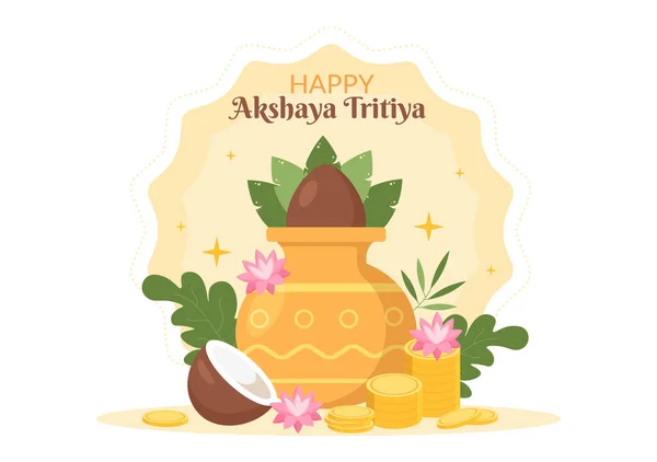 Festiwal Akshaya Tritiya Złotymi Monetami Kalash Pot Gold Dla Uczczenia — Wektor stockowy