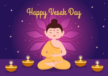 Tapınak Silueti, Nilüfer Çiçeği Dekorasyonu, Flat Çizgi Film Arkaplan Resimleri 'nde Fener veya Buda Kişisi ile Kutlama Günü