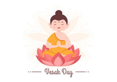 Tapınak Silueti, Nilüfer Çiçeği Dekorasyonu, Flat Çizgi Film Arkaplan Resimleri 'nde Fener veya Buda Kişisi ile Kutlama Günü