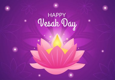 Tapınak Silueti, Fener veya Flat Çizgi Film Arkaplan Resimlerinde Nilüfer Çiçeği Dekorasyonu ile Kutlama Günü Kutlaması