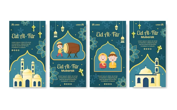 Glad Eid Fitr Mubarak Story Mall Platt Design Illustration Redigerbar — Stock vektor