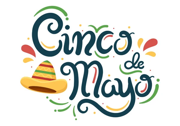 Cinco Mayo Mexikanische Feiertagsillustration Cartoon Stil Mit Kaktus Gitarre Sombrero — Stockvektor