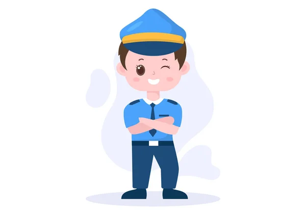Nette Kinder Polizist Character Vector Illustration Verwendung Uniform Mit Set — Stockvektor